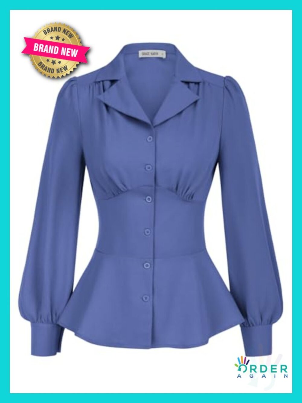 Women's Long Sleeve Peplum Button Down Blouse Dressy Top